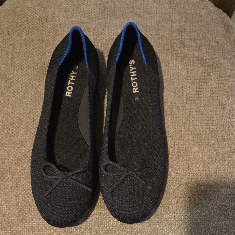 Rothy's Women's Black Flats with Blue Trim